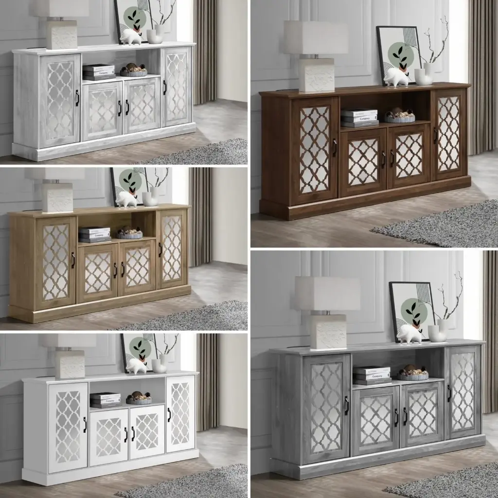 بوفيه خشبي بأبواب مرآة بطول 180 سم