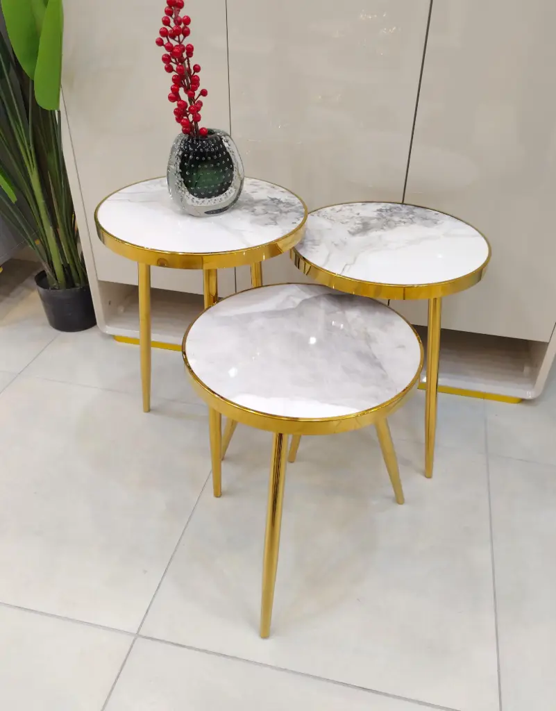 Set of 3 serving steel tables with Ceramic surface