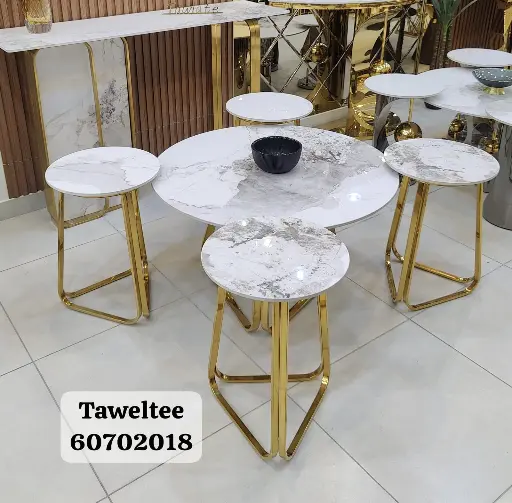 [J953] طاولة قهوة استيل ذهبية 4+1