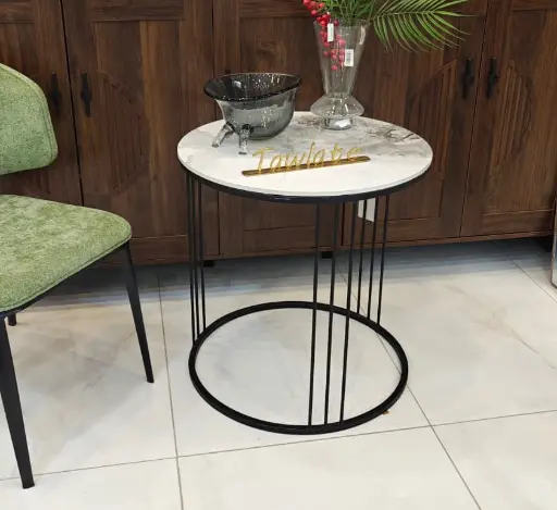 [MCST-CHANEL-R50] طاولة جانبية معدنية بسطح سيراميك ٥٠ سم