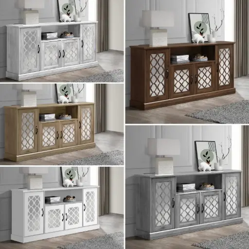 بوفيه خشبي بأبواب مرآة بطول 180 سم