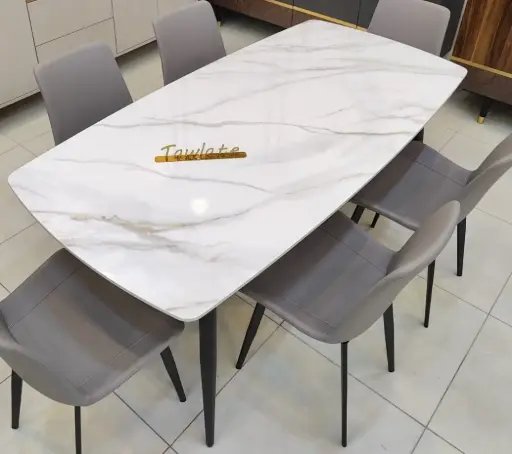 [CHEN-DT-A140] طاولة طعام عروق ذهبيه بطول 140 سم